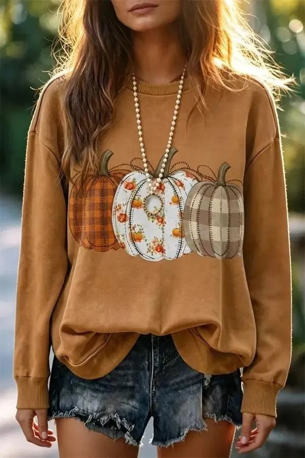 Women's Halloween Pumpkin Print Long Sleeve Sweatshirt