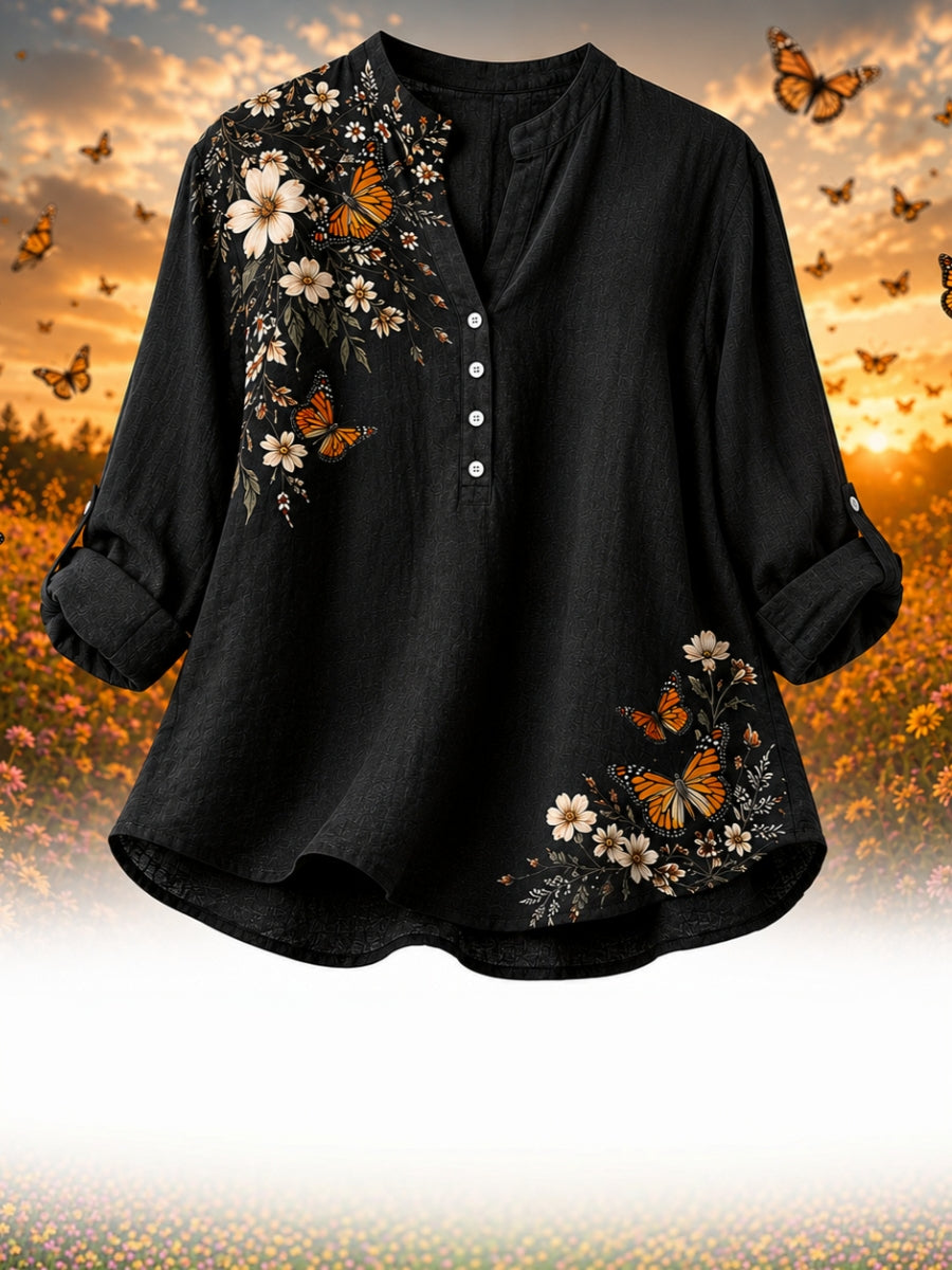 Women's Summer Butterfly-Print Shirt