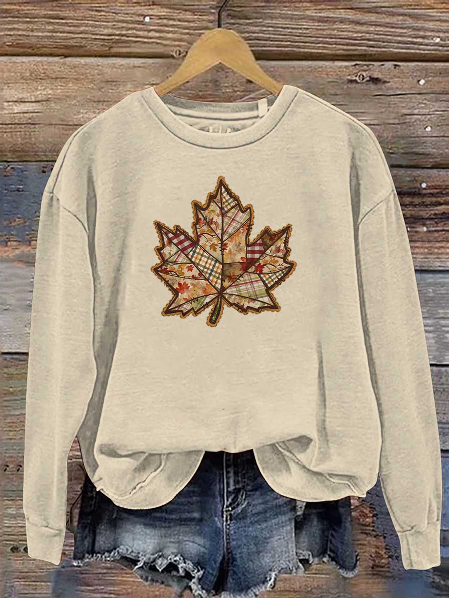 Fall Pattern Print Long Sleeve Round Neck Sweatshirt