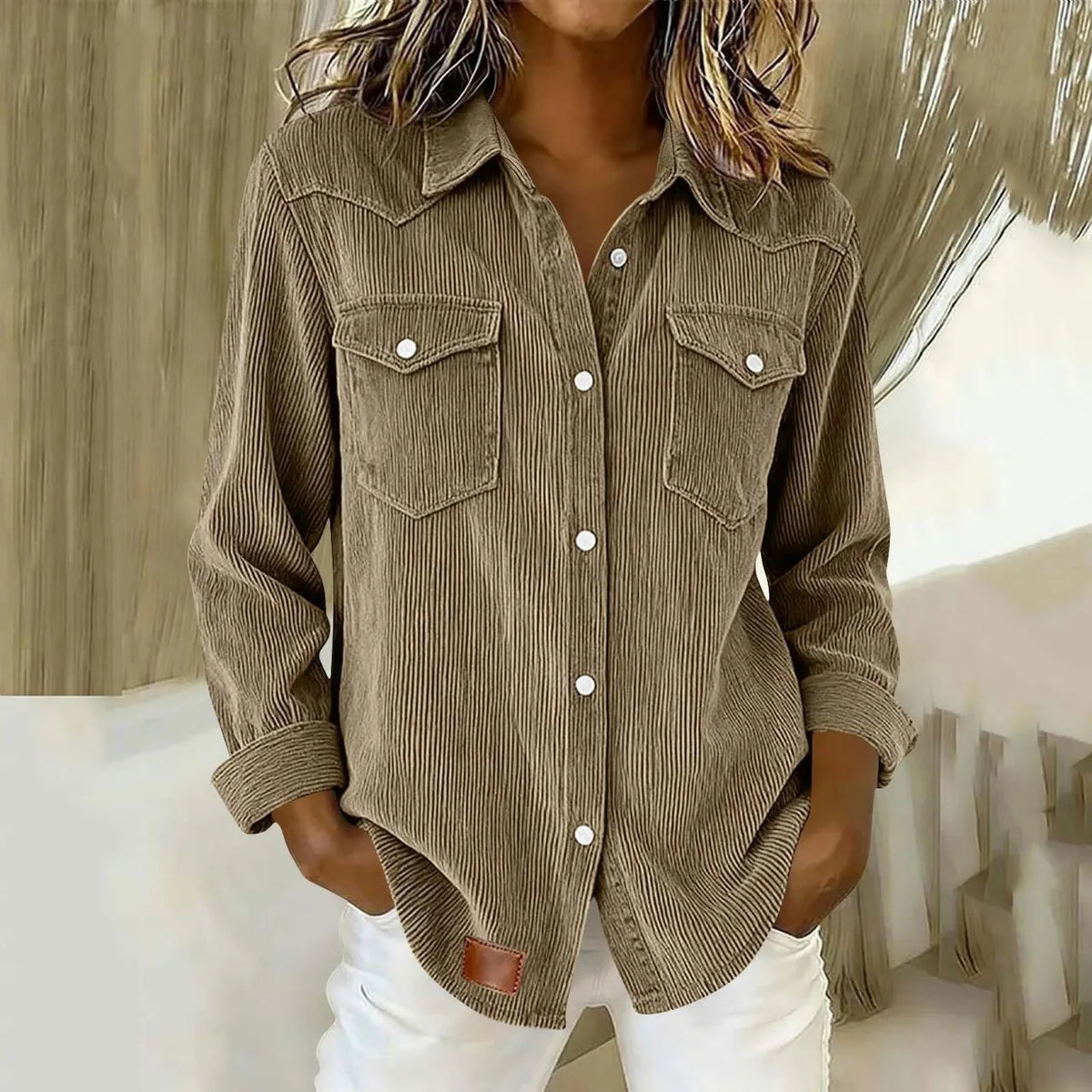 Women'S Vintage-Style Corduroy Long-Sleeve Casual Shirt