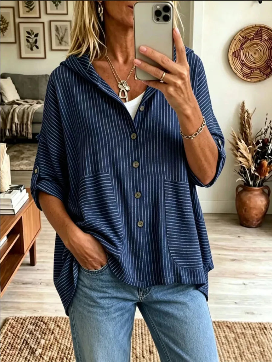 Women'S Casual Cotton Hooded Cardigan With Large Pockets