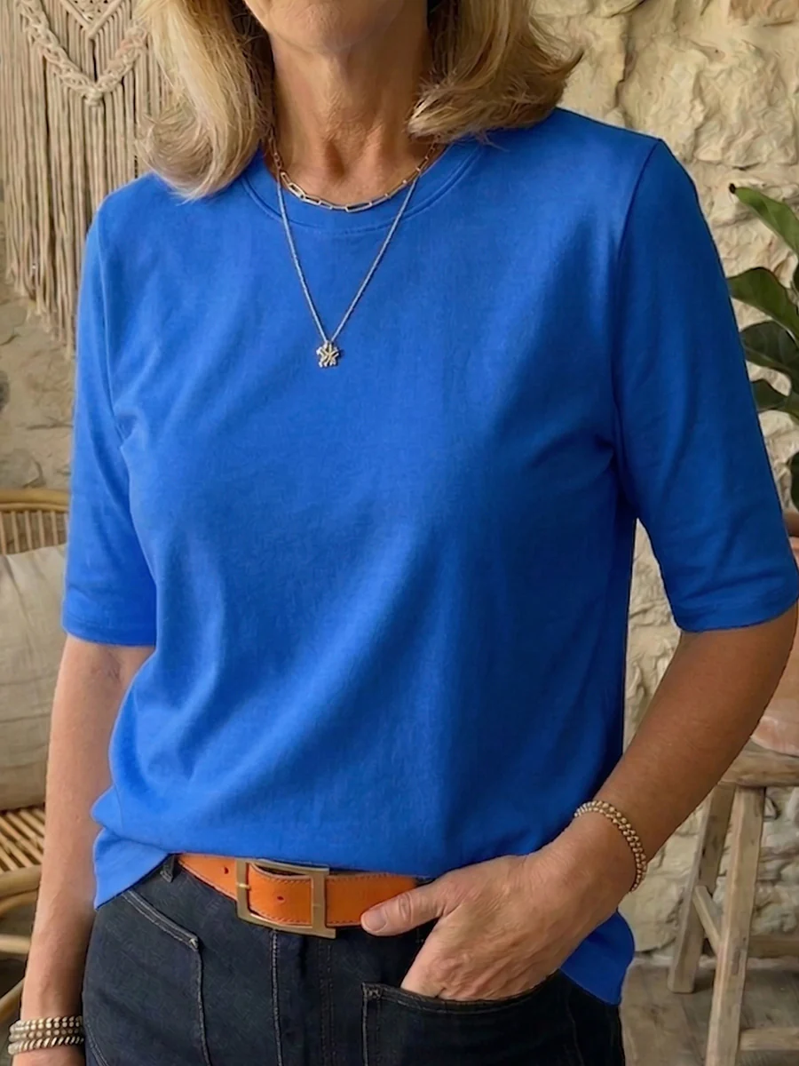 Women's Cozy Minimalist Half-sleeve 100% Cotton T-shirt