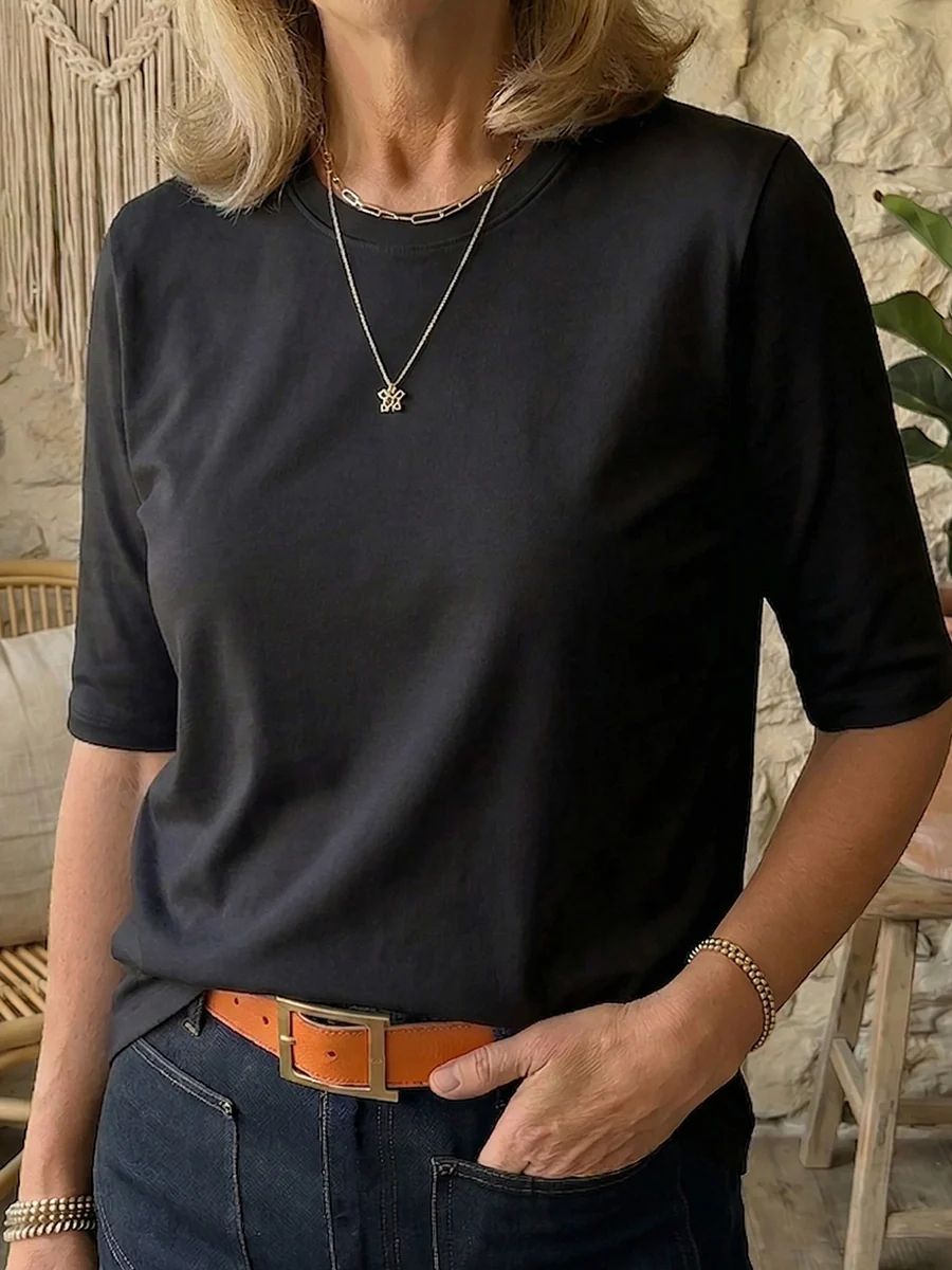 Women's Cozy Minimalist Half-sleeve 100% Cotton T-shirt