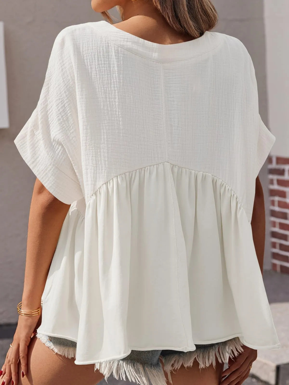 Summer Short-Sleeved Ruffled Babydoll Top