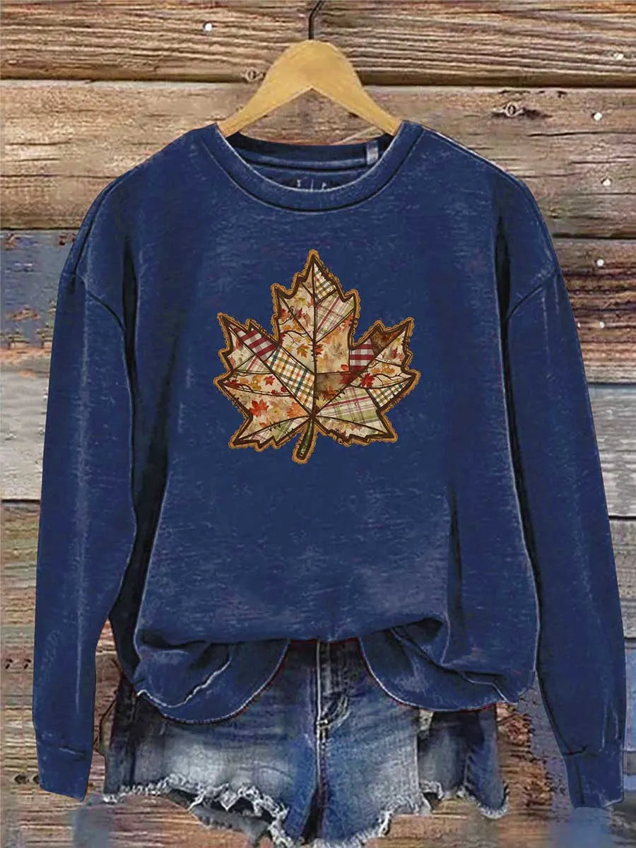 Fall Pattern Print Long Sleeve Round Neck Sweatshirt