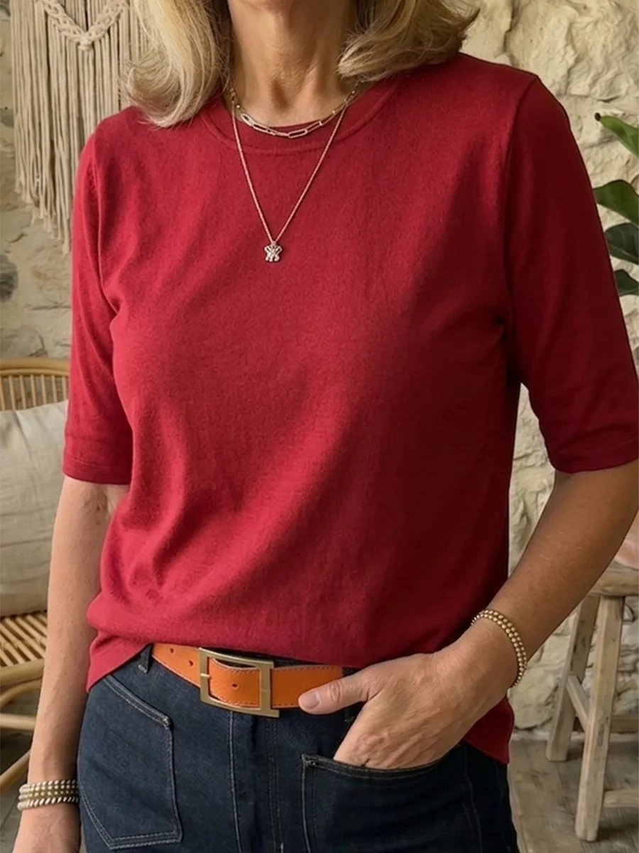 Women's Cozy Minimalist Half-sleeve 100% Cotton T-shirt