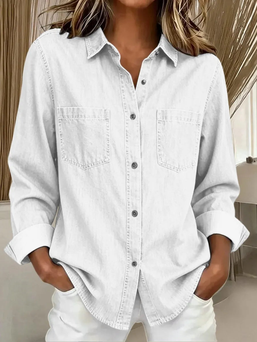 Women'S Denim Casual Shawl Collar Plain Shirt