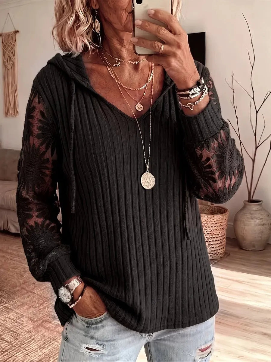Women'S Long-Sleeve Lace-Knit Hoodie