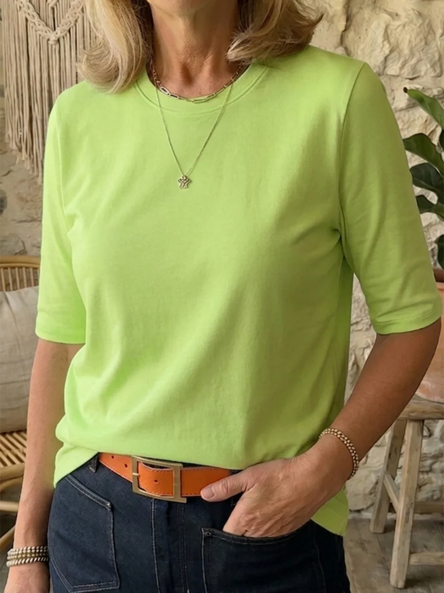 Women's Cozy Minimalist Half-sleeve 100% Cotton T-shirt