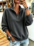 Women Plain Stand Collar Casual Spring/Fall Long Sleeve Sweatshirt