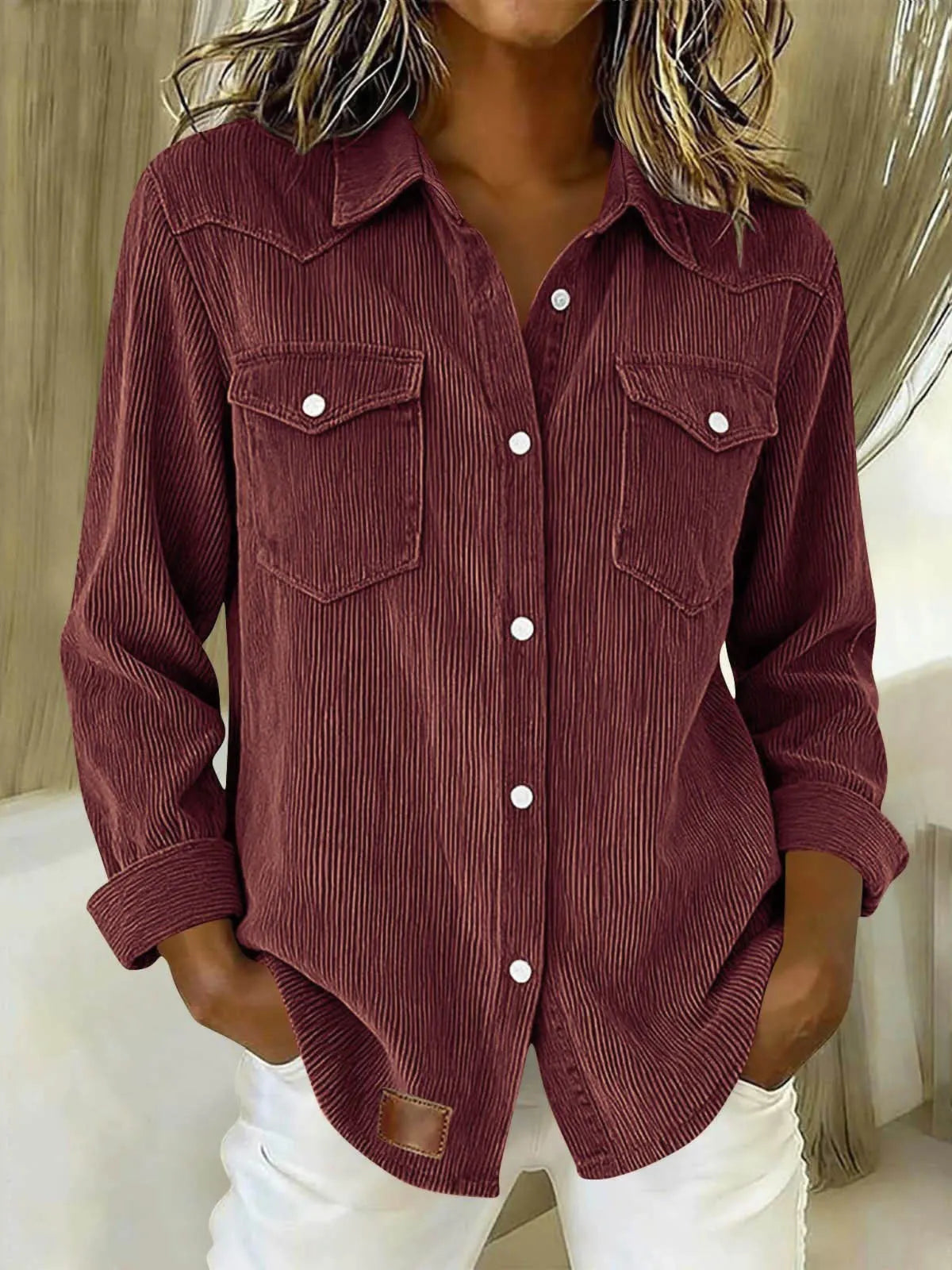 Women'S Vintage-Style Corduroy Long-Sleeve Casual Shirt