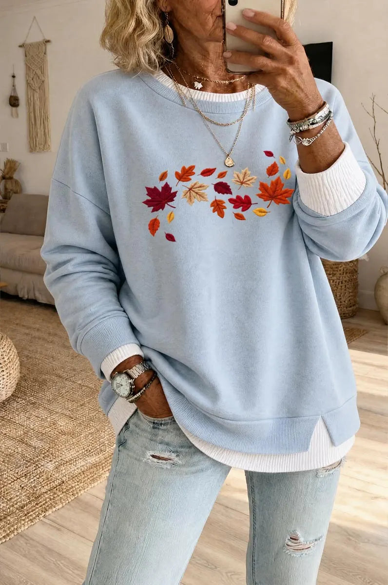 Women's Fall Fake Two Piece Layered Sweatshirt