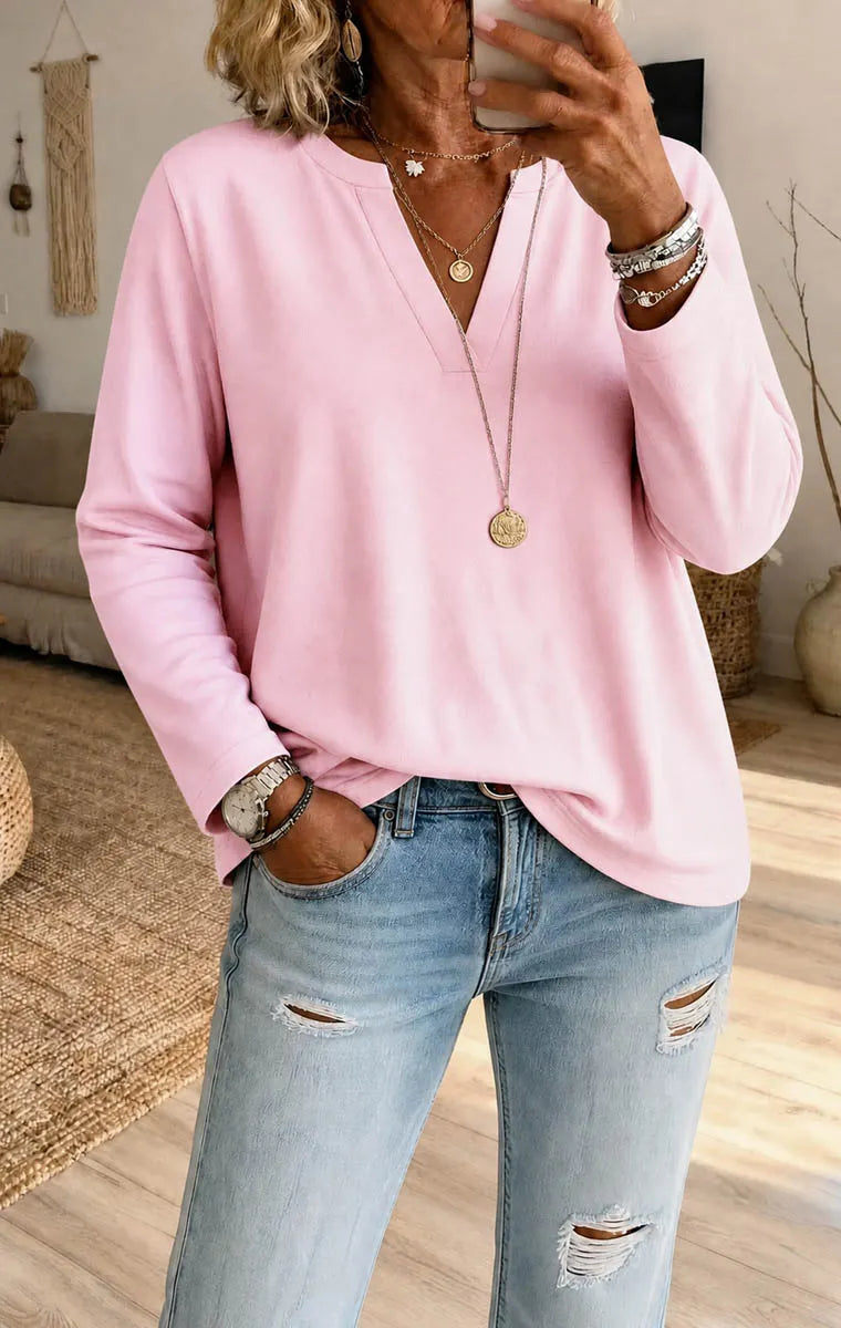 Women's V-Neck Long-Sleeve Cotton Top