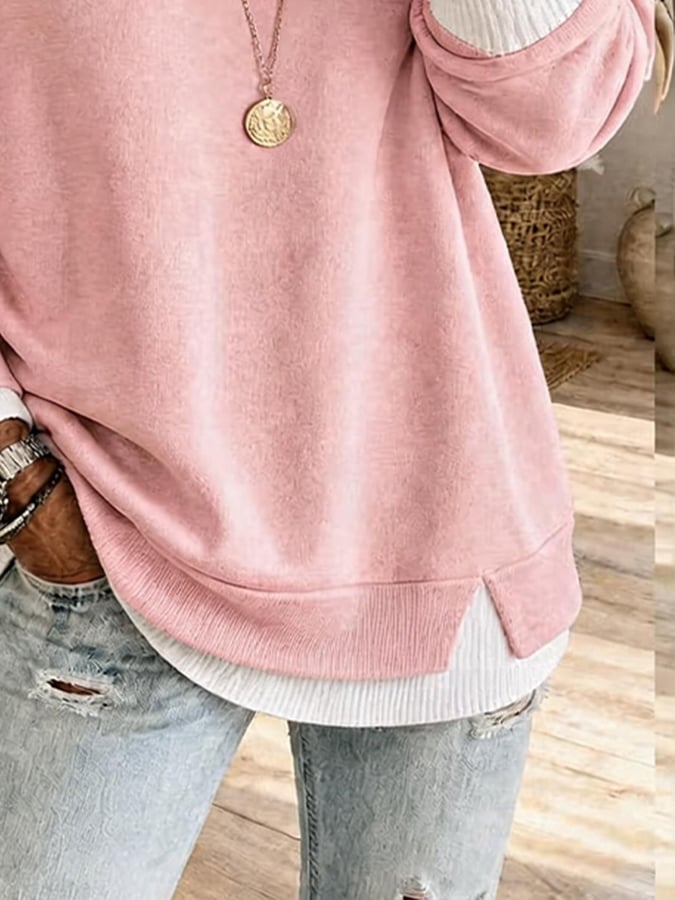 Women'S V-Neck Color-Block Faux-Layered Sweatshirt