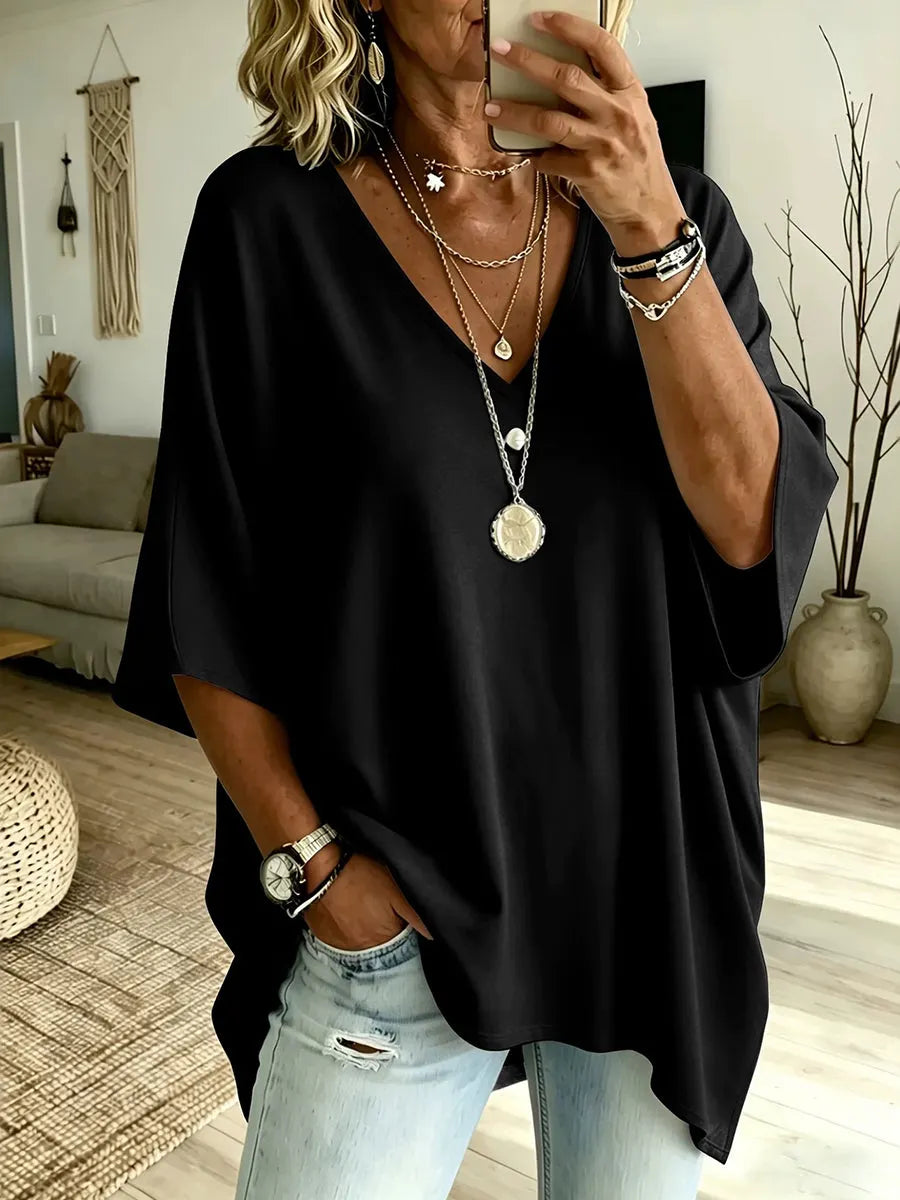 Women's Loose-Fit Pure Cotton V-Neck T-Shirt