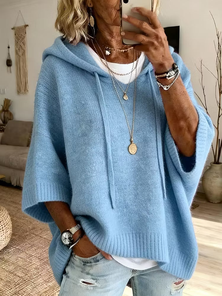 Women's Oversized Batwing Knit Hoodie Sweater – Cozy Casual Pullover Top