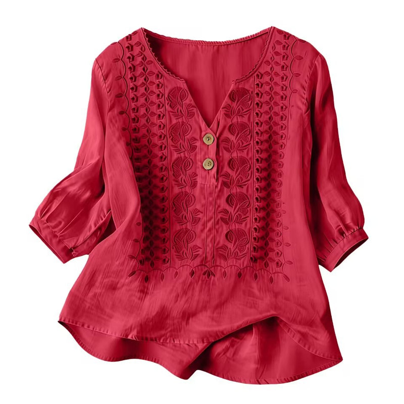 Women's Artistic Print Short Sleeve V-Neck Tee, Breathable Relaxed Fit