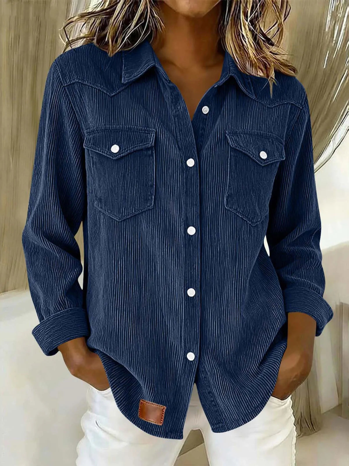 Women'S Vintage-Style Corduroy Long-Sleeve Casual Shirt