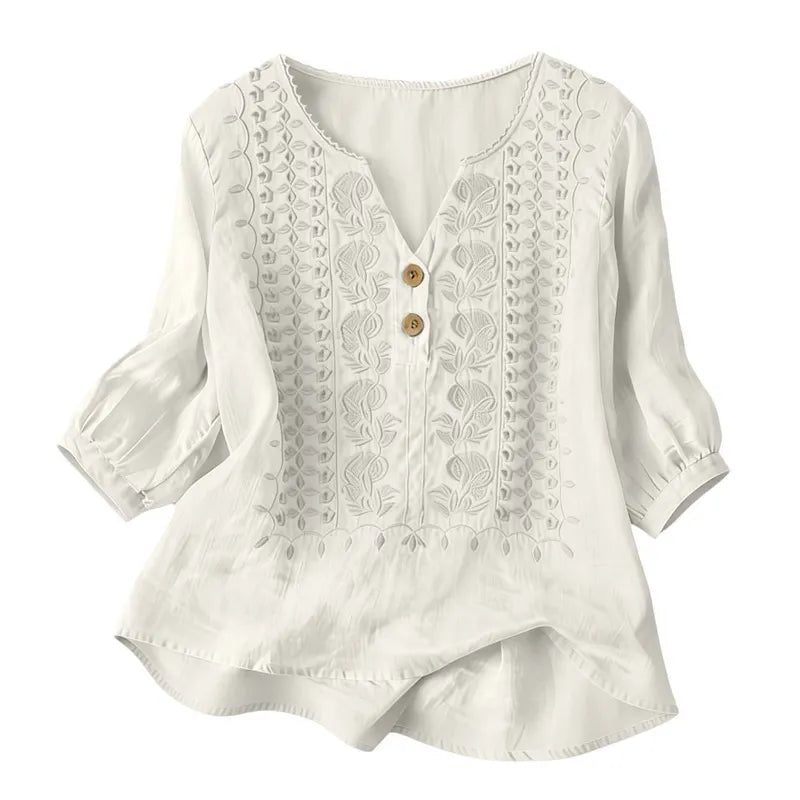 Women's Artistic Print Short Sleeve V-Neck Tee, Breathable Relaxed Fit