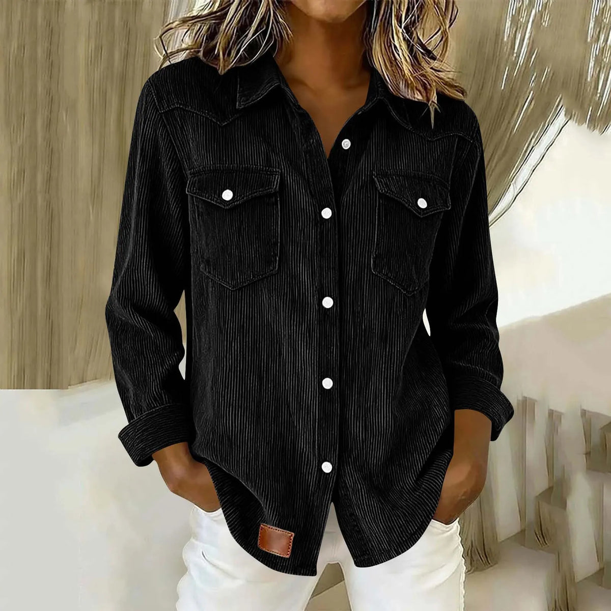 Women'S Vintage-Style Corduroy Long-Sleeve Casual Shirt