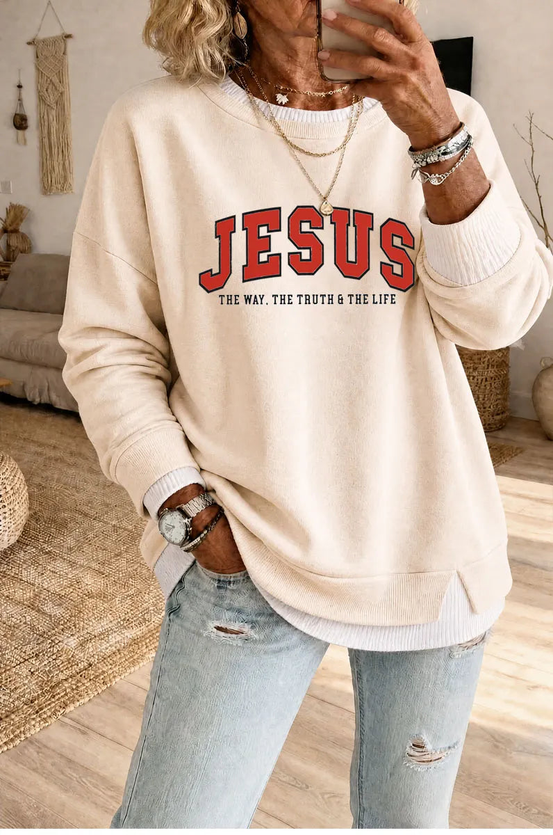 Women's Jesus Pattern Fake Two Piece Layered Sweatshirt
