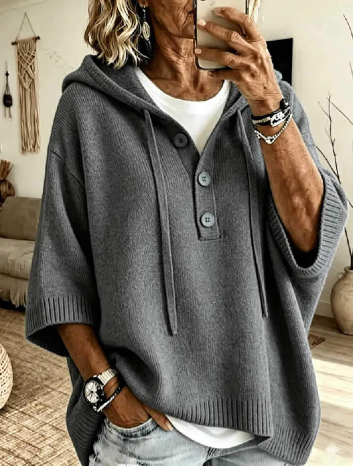 Women's Loose-Fit Stripe Knitted Hoodie With Drawstring