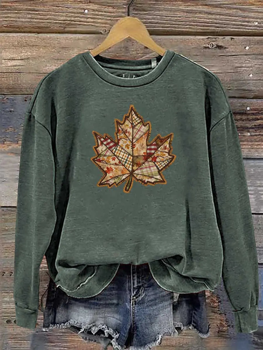 Fall Pattern Print Long Sleeve Round Neck Sweatshirt