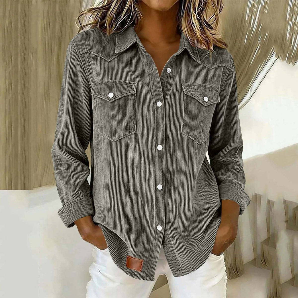 Women'S Vintage-Style Corduroy Long-Sleeve Casual Shirt