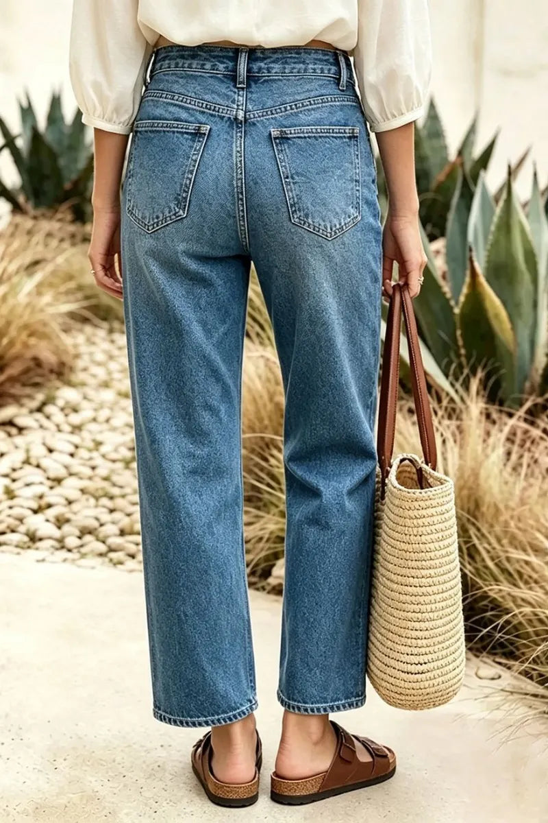 Women's Vintage-Wash Stretch Wide-Leg Jeans