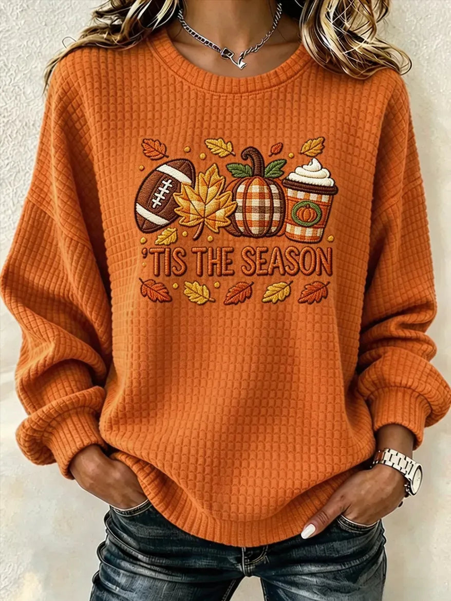 Women's Pumpkin Print Crew Neck Check Sweatshirt