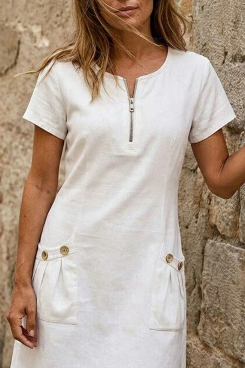 Cotton Linen Zipper Dress