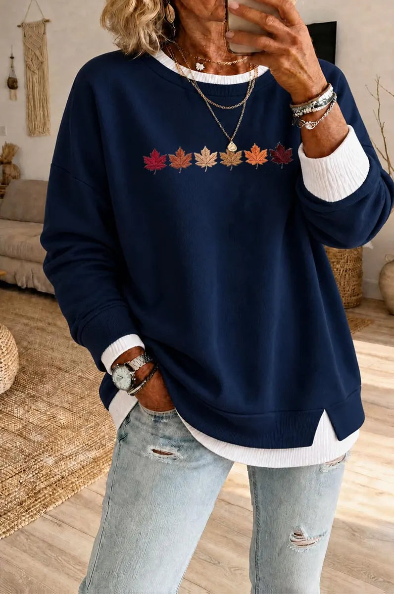 Women's Fall  Fake Two Piece Layered Sweatshirt