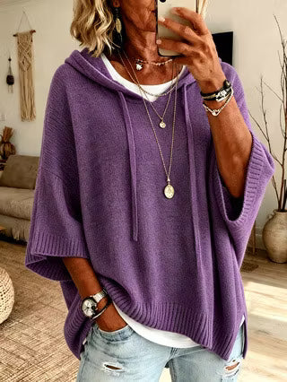 Women's Oversized Batwing Knit Hoodie Sweater – Cozy Casual Pullover Top