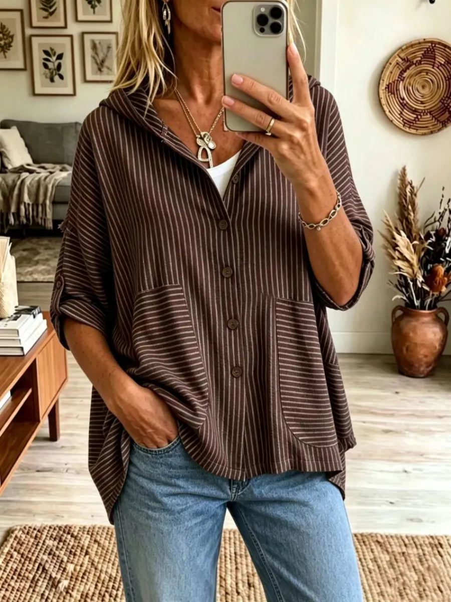 Women'S Casual Cotton Hooded Cardigan With Large Pockets