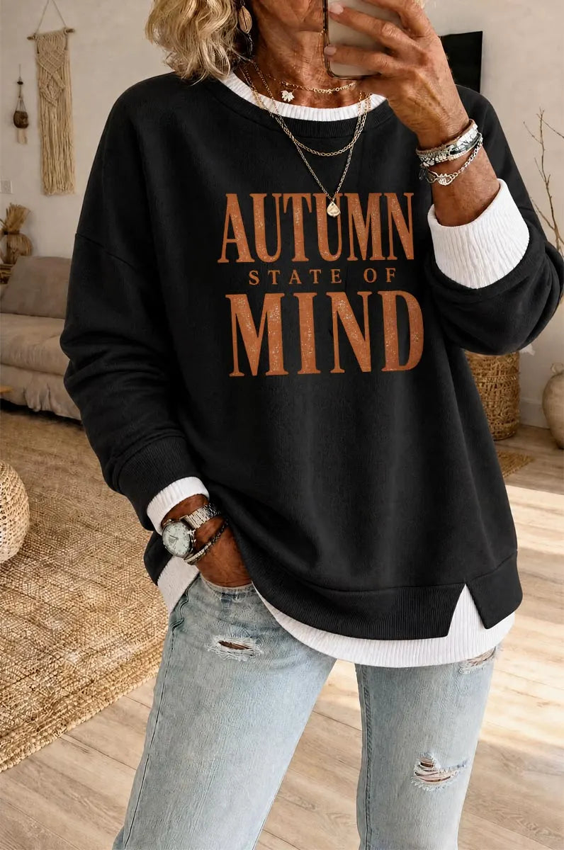 Women's Autumn States Of Mind  Fake Two Piece Layered Sweatshirt