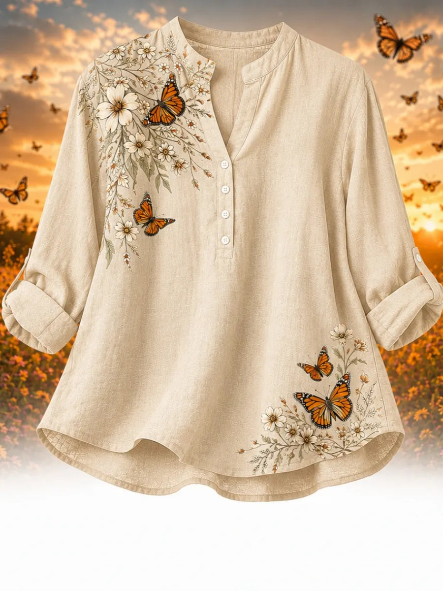 Women's Summer Butterfly-Print Shirt