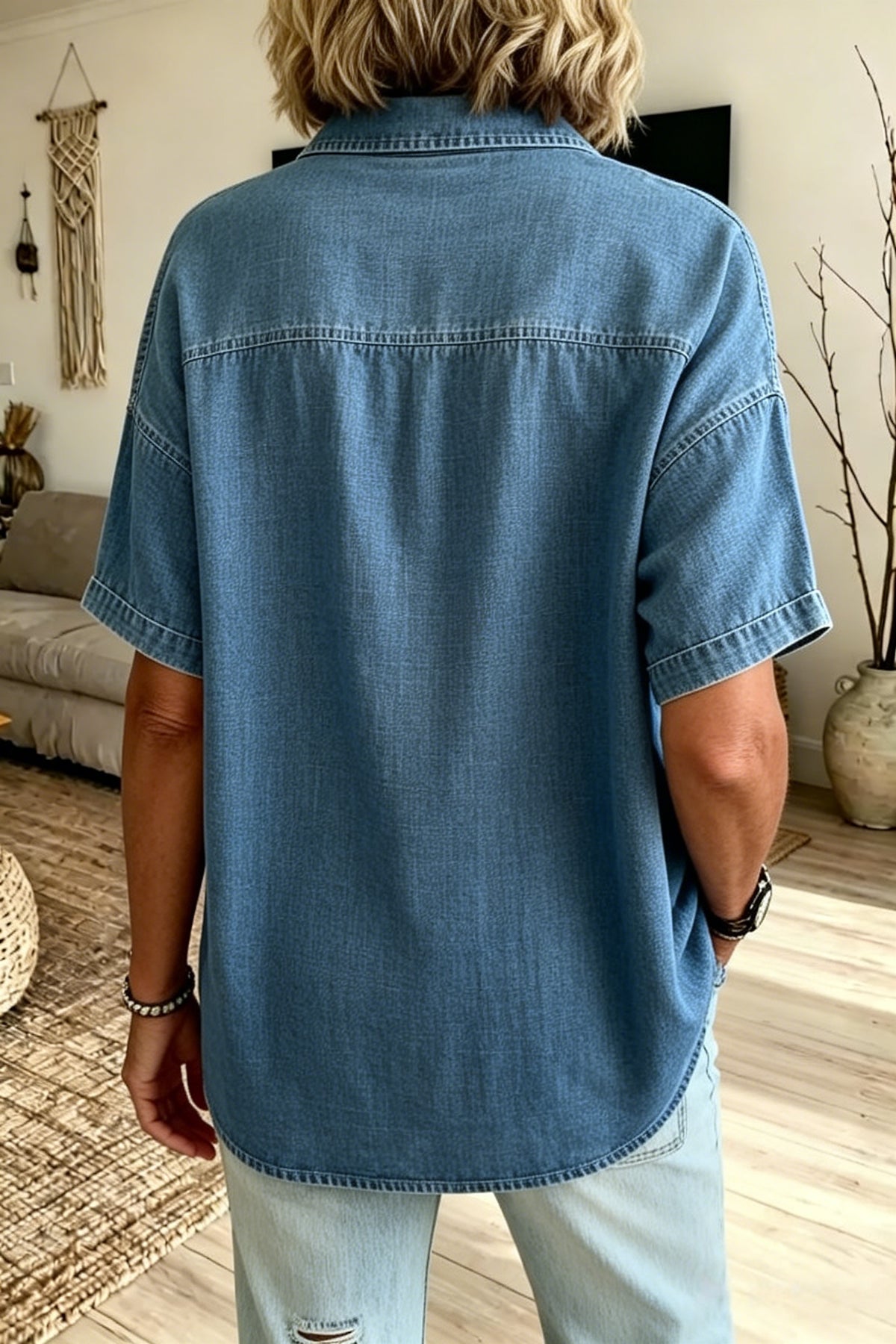 Women'S Short-Sleeved Henley Collar Shirt