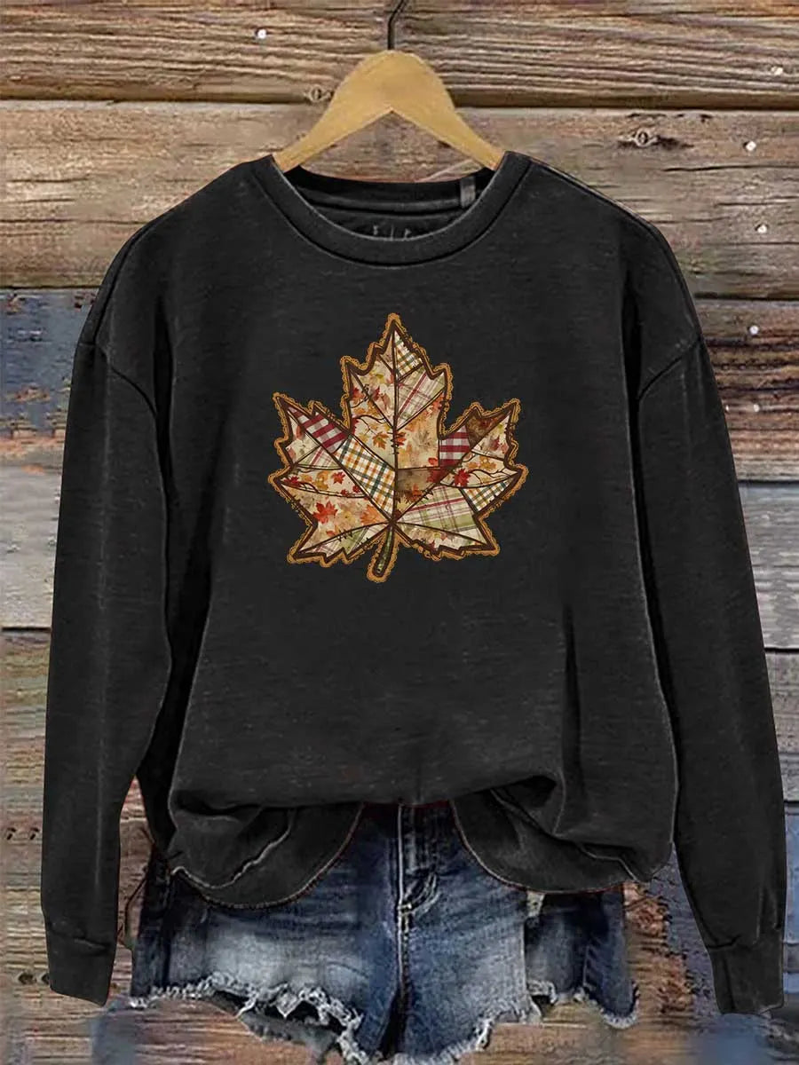 Fall Pattern Print Long Sleeve Round Neck Sweatshirt