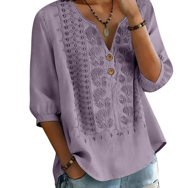 Women's Artistic Print Short Sleeve V-Neck Tee, Breathable Relaxed Fit