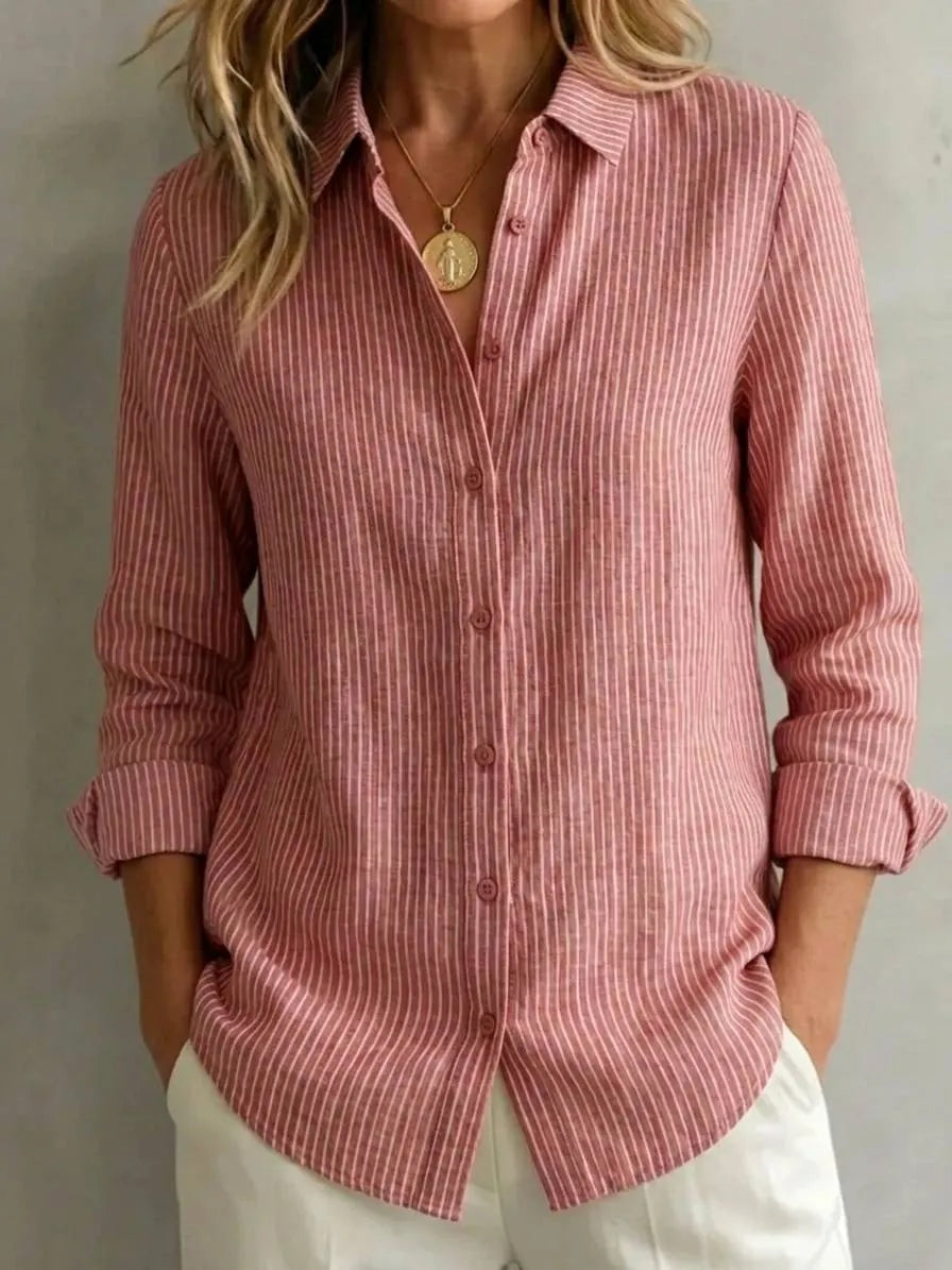 2026 New Women's Linen Cotton Casual Loose Stripe Shirt-Buy 2 Get Free Shipping