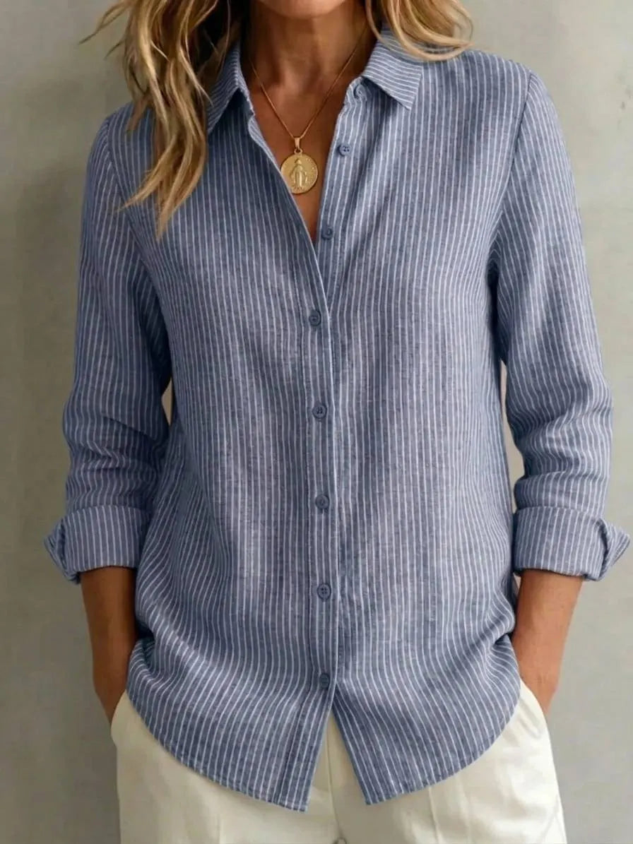 2026 New Women's Linen Cotton Casual Loose Stripe Shirt-Buy 2 Get Free Shipping