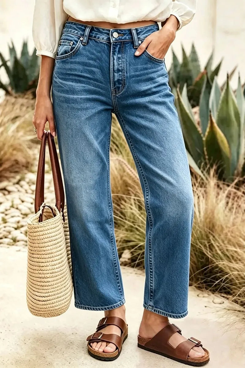 Women's Vintage-Wash Stretch Wide-Leg Jeans