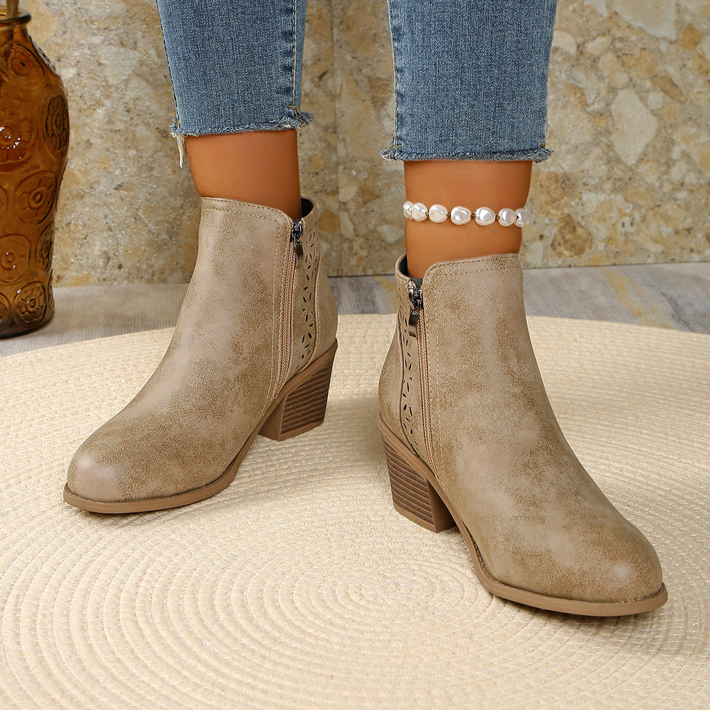 🔥 Women's Chunky Mid-Heel Slip-On Leather Orthopaedic Ankle Boots