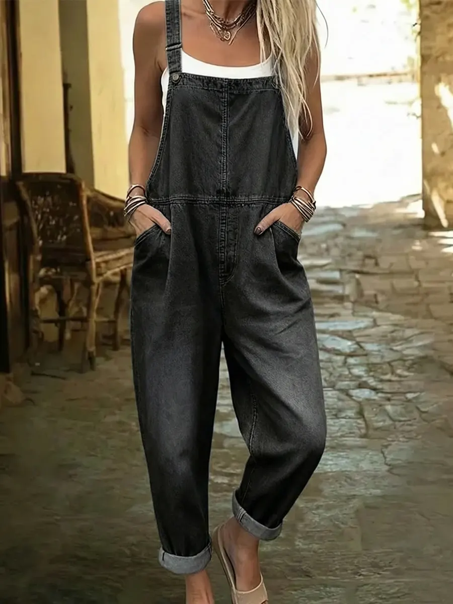 Women's Casual And Fashionable Cotton Denim Jumpsuit