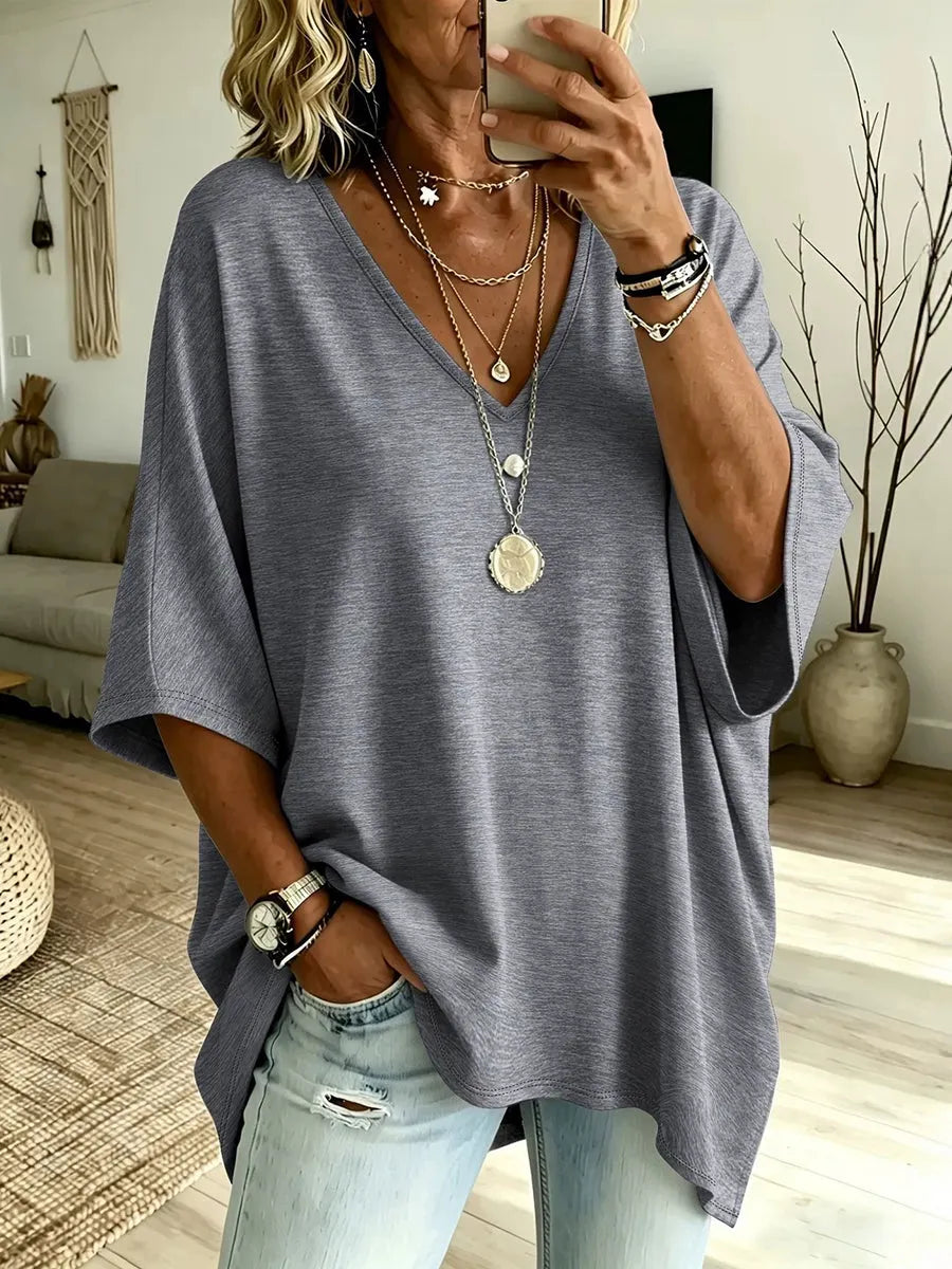 Women's Loose-Fit Pure Cotton V-Neck T-Shirt