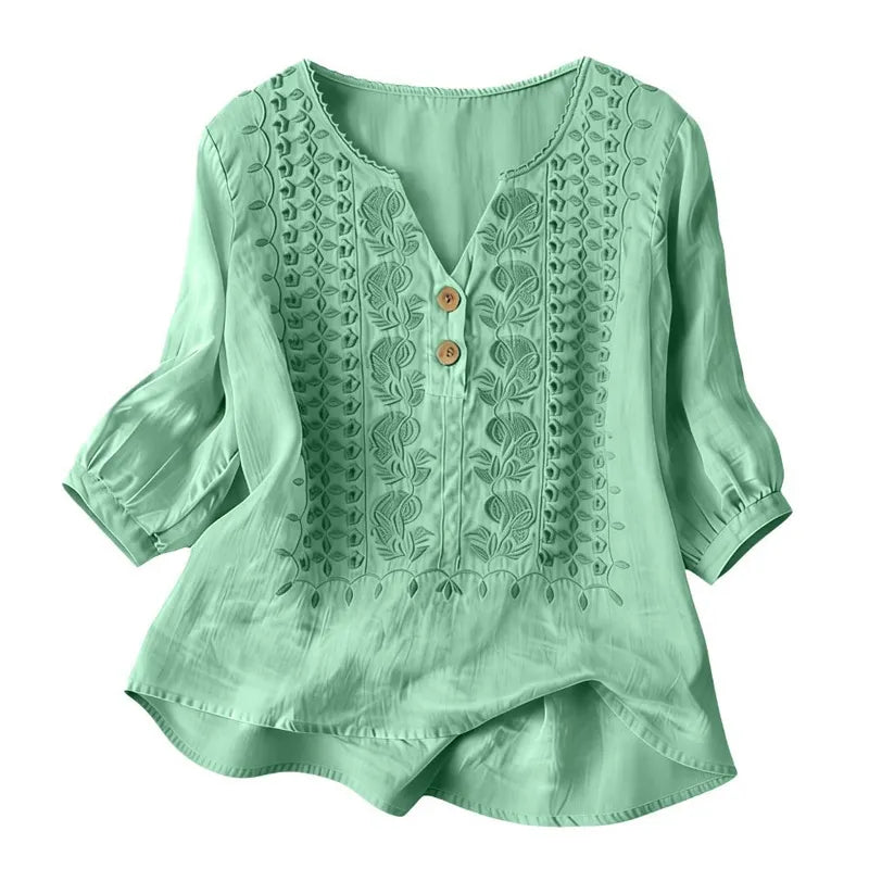 Women's Artistic Print Short Sleeve V-Neck Tee, Breathable Relaxed Fit