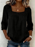 Lace Patchwork Blouse With A Square Neckline