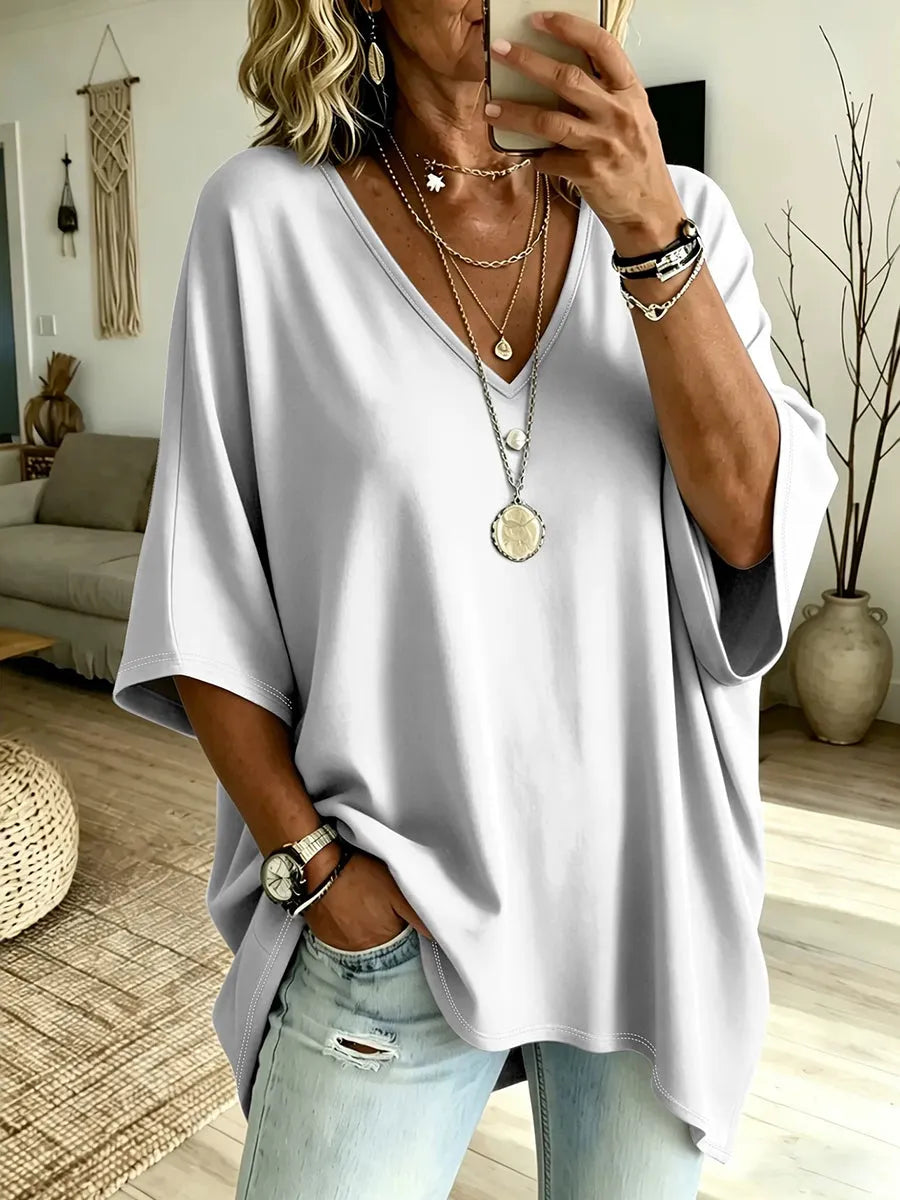 Women's Loose-Fit Pure Cotton V-Neck T-Shirt