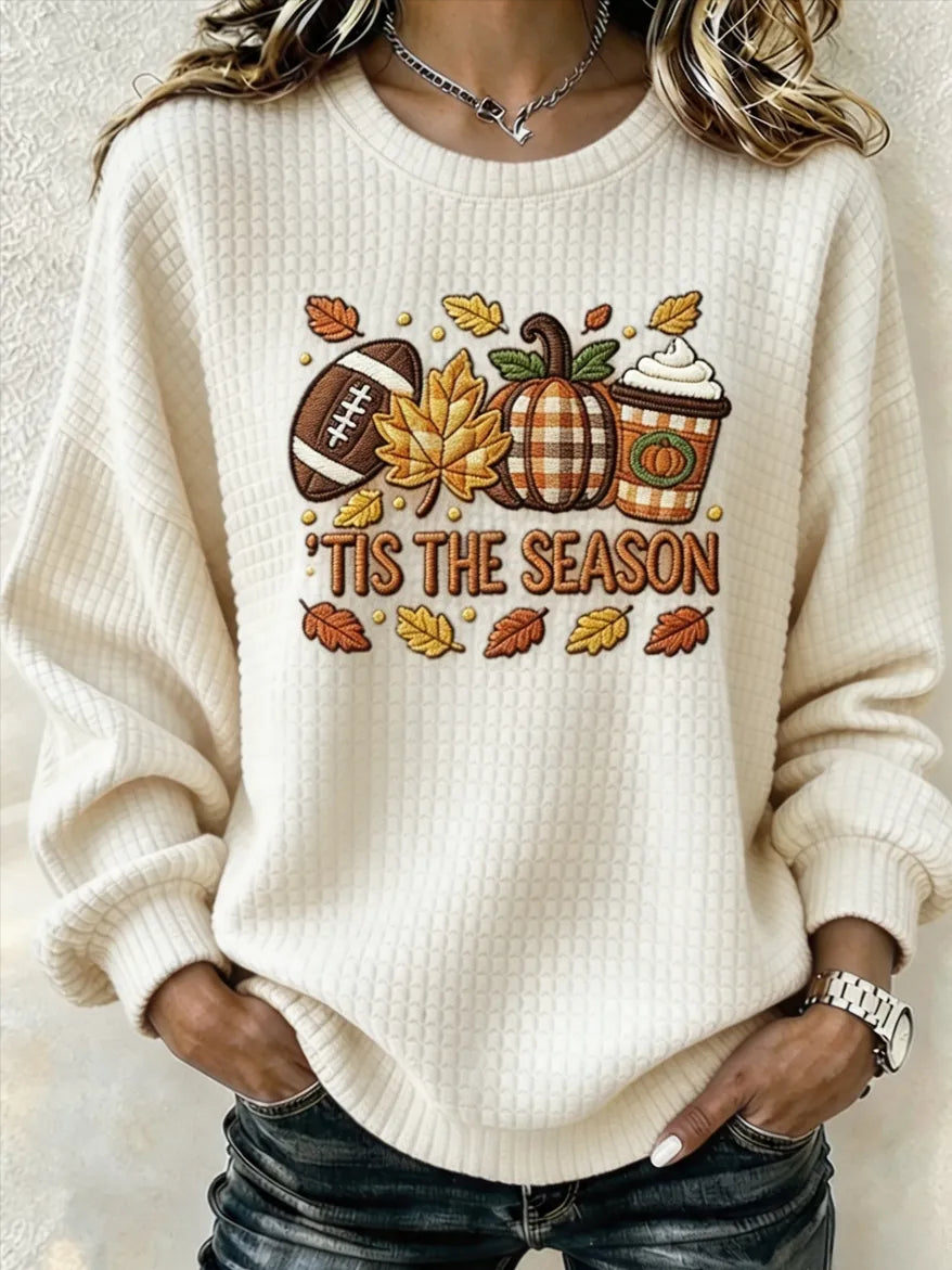 Women's Pumpkin Print Crew Neck Check Sweatshirt