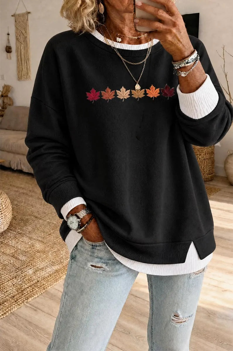 Women's Fall  Fake Two Piece Layered Sweatshirt